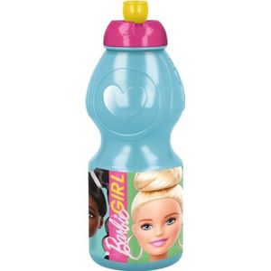 Barbie plastic drinkfles voor kinderen, blauw en roze, 380 ml, met druppelstop en antislip band