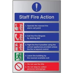 VSafety Fire Action-Staff Fire Action 999 bord - 150mm x 200mm - 1,6mm Alu stijf kunststof