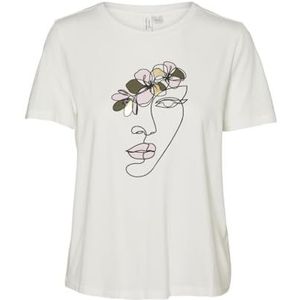 VERO MODA Dames Vmmackenzi S/S O-Neck JRS Btq T-shirt, Sneeuwwit/print: rood gezicht en bloem, M