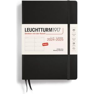 LEUCHTTURM1917 370718 weekkalender medium (A5) 2025, 18 maanden (07.2024-12.2025), hardcover, zwart, Engels
