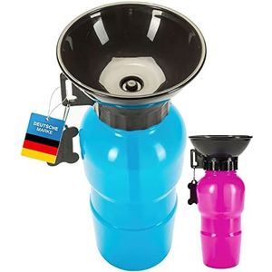 Hond Drinkfles met geïntegreerde drinkbak Reis Waterfles Auto Hond Fles met Waterbak 600ml (Blauw)