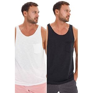 Trendyol Heren zwart-wit-mannelijke reguliere fit 2-pakket Athlet T-shirt, zwart en wit, klein