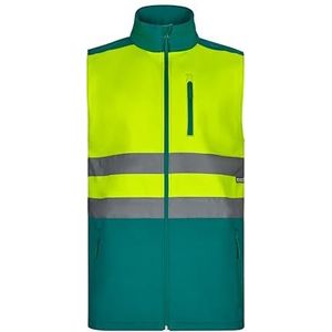 VELILLA 305906; tweekleurig softshellvest, groen en neongeel, maat 2XL, groen en neongeel, XXL