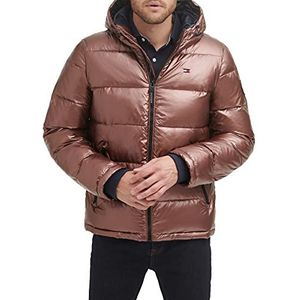 Tommy Hilfiger Klassieke donsjack met capuchon voor heren (standaard en groot en lang) alternatieve buitenkledingjas, Gepareld Bruin, L