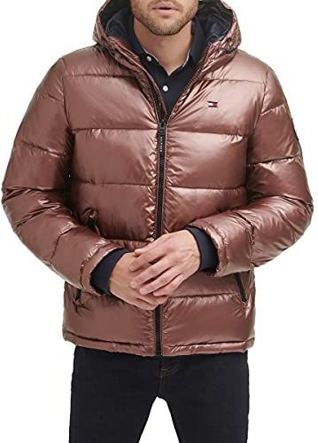 Tommy Hilfiger Klassieke donsjack met capuchon voor heren (standaard en groot en lang) alternatieve buitenkledingjas, Gepareld Bruin, L