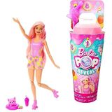 ​Barbie Pop Reveal Pop, serie Fruit, Aardbeienlimonade thema met 8 verrassingen, waaronder dierenvriendje en accessoires, Slijm, veranderd van kleur en geur, HNW41