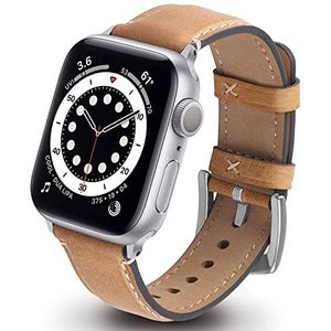 GerbGorb Lederen Band voor Apple Watch 41 mm 40 mm 38 mm, Banden Compatibel met iWatch Serie 8/7/6/5/4/3/2/1, Apple Watch SE/SE 2, lichtbruin + zilveren gesp