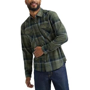 Wrangler Heren Iconische Denim Regular Fit Snap Shirt Knop, Tijm Plaid, L