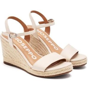 GIOSEPPO ZHEPE Zwarte leren sandalen met jute wig voor dames, Ivoor, 37 EU
