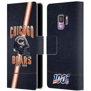 Head Case Designs Officieel goedgekeurd NFL Football Strepen 100ste Chicago Bears Logo Art lederen portefeuille telefoonhoes hoes compatibel met Samsung Galaxy S9