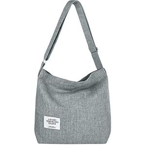 Canvas Tote Bag Voor Vrouwen Retro Grote Maat Canvas Schoudertas Hobo Crossbody Handtas Casual Tote Voor Winkelen En Reizen, Grijs, Grijs, Bohemien