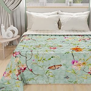 PETTI Artigiani Italiani - Zomersprei voor eenpersoonsbed, 170 x 260 cm, 100 g/m², omkeerbaar, voor eenpersoonsbed, lente, licht dekbed, lente aquamarijn, 100% Made in Italy