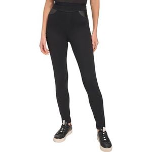 DKNY Pu Pull On Damesbroek met elastische tailleband en kunstlederen trims skinny broek, zwart, XXS