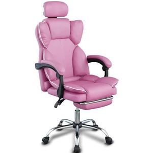 BAKAJI Ergonomische bureaustoel met 360 graden draaibare wielen, gamingstoel voor bureau met zeer dichte, gevoerde zitting, rugleuning en verstelbare gasveer (roze)