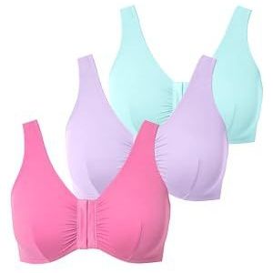 Ulla Popken Grote maten grote maten plus size bustiers, verpakking van 3 stuks, voorsluiting, microvezel, Helder mintgroen, 95D