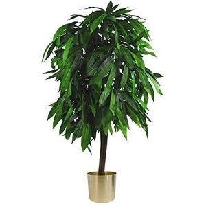 Leaf LEAF-7106-7201 Design UK XL kunstmatige mangoboom plant zwarte plastic pot, groen & goud, 120 cm