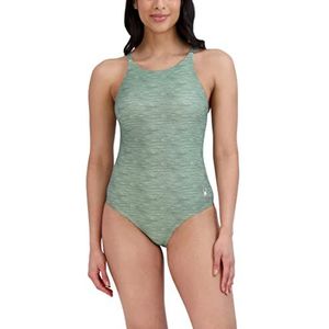 Spyder Dames eendelige hoge hals en dubbele riem, buikcontrole, sneldrogend badpak, Heather Olive, medium, Heather Olive, M