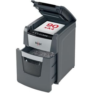 Rexel Optimum Autofeed papierversnipperaar P4 met automatische invoer en deeltjessnijden, 90 vellen, verwijderbare vuilnisbak van 34 liter, 2020090X