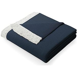 AmeliaHome Deken 150x200 cm deken met franjes sprei van katoen Franse donkerblauw