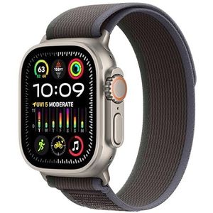 Apple Watch Ultra 2 (GPS + Cellular 49 mm) Smartwatch - Robuuste kast van titanium - Blauw/zwart Trail‑bandje M/L. Conditie bijhouden, nauwkeurige gps, extra lange batterijduur, CO�₂-neutraal