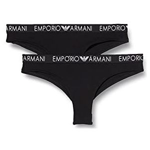 Emporio Armani Bi-Pack Brazilian Letter Iconic Cotton Ondergoed voor dames, zwart/zwart, S