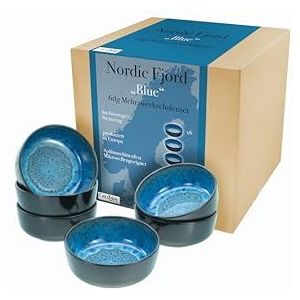 CreaTable, 21553, Nordic Fjord Blue, 6-delige serviesset, mueslikommen set van aardewerk