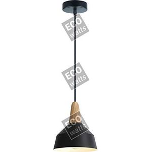 Hanglamp, E27, aluminium, max. 60 W, lampenkap van aluminium, zwart mat en licht, buiten/wit, binnen PVC, lengte 150 cm, zwart