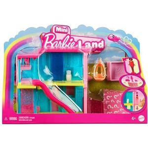 Barbie Mini BarbieLand Poppenhuissets, Mini Droomhuis met verrassing, Barbie pop van bijna 4 cm, meubels en accessoires, met lift en zwembad, 4 jaar+, HYF46