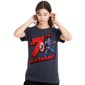 CAPTAIN AMERICA Verjaardag 7 dames T-shirt, diep marineblauw, klein, Diepe marine, S