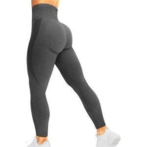 HIGORUN Naadloze damesleggings met 'Smile Contour', hoge taille, voor work-out, fitness, yoga, Grijs, L