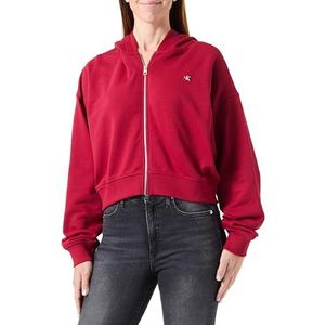 Calvin Klein Jeans Dames CK EMBRO BADGE ZIP-THROUGH J20J222885, Zip Through Sweatshirt, Rood, XL, Rood (Rode Bes), XL
