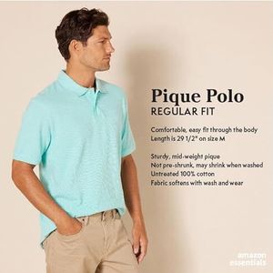 Amazon Essentials Men's Poloshirt van piqué-katoen met normale pasvorm (verkrijgbaar in grote en lange maten), Licht Blauw, XS