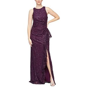 Alex Evenings Vrouwen lange mouwloze cascade ruche detail jurk met split aan de voorkant speciale gelegenheid, pruim, 18