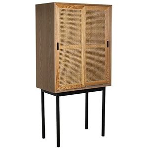 DRW Dressoir met 2 schuifdeuren van MDF, wilgentenen en metaal in natuur en zwart, 76 x 40 x 154 cm