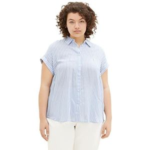 TOM TAILOR Dames blouse 1035966, 31403 - Blue White Thin Stripe, 46 Grote maten