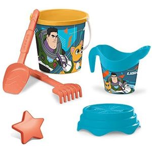 Mondo 28667 Disney Lightyear Bucket, Meereset, Renew Toys met emmer, schep, hark, zeef, uitsteekvorm, gieter, meerkleurig, 17 cm