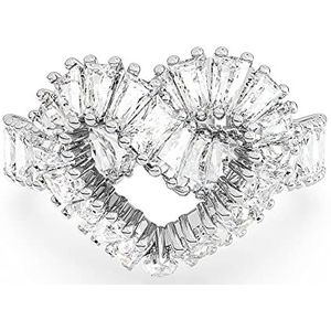 Swarovski Matrix Cocktailring, Verschillende Slijpvormen, Hart, Wit, Rodium Toplaag