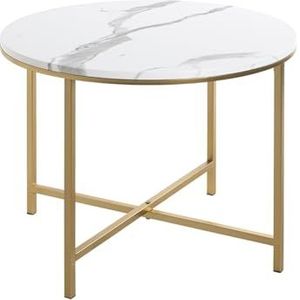 HAKU Möbel Bijzettafel goud, marmerlook, MDF, metaal - Maat: H 45 cm x Ø 60 cm, Stijl: Art Deco