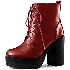 Allegra K Dames blokhak Lace Up Combat Boots laarzen, rood, 39 EU