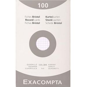 Exacompta - Art. 13203E - Karton met 12 hoezen van 100 indexkaarten 5x5 geruit, ongeperforeerd - formaat 125 x 200 mm - geschikt voor inkjet-, laserprinters en kopieerapparaten - wit