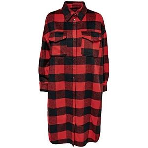 ONLY Dames ONLASHA L/S Long Check Shacket PNT Coat, Red Alert/Checks:Zwart, L (3 stuks)