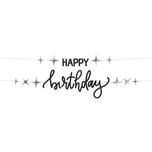 Folat 68684 Verjaardagsdecoratie, zwart, crème, champagnegoud, set letterslinger, Happy Birthday, 1,5 meter, een chique en charmante Happy Birthday-decoratie