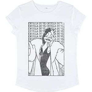 Disney Women's 101 Dalmatians-Cruella De Vil Organic Roll Sleeve T-Shirt, Wit, S, wit, S