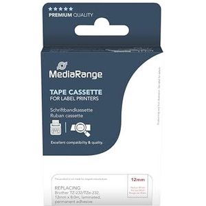 MediaRange Plastic tape cassette, voor/vervangt Brother® TZ-232/TZe-232, permanent hechtend, 12 mm, 8 m, gelamineerd, rood op wit