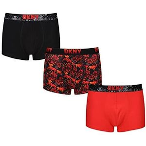 DKNY Heren katoenen boksers in zwart/patroon/rood met superzachte microvezeltailleband | rekbaar en comfortabel - multipack van 3, Zwart/Rood, S