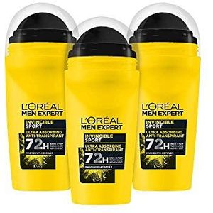 L'Oréal Men Expert Compacte deodorant voor mannen, langdurige deoroller tegen zweet met 96 uur werking, Invincible Sport, 6 x 50 ml