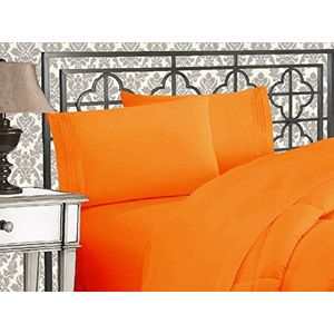 Elegant Comfort Luxe 1500-draadtelling Egyptische kwaliteit drielijns geborduurd zachtste premium hotelkwaliteit 4-delige lakenset, kreuk- en vervagingsbestendig, King, oranje