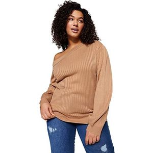 Trendyol Vrouwen Plus Size Regular fit Basic Boot Hals Knitwear Plus Size Jumper, Kameel, 3XL, camel, 3XL grote maten