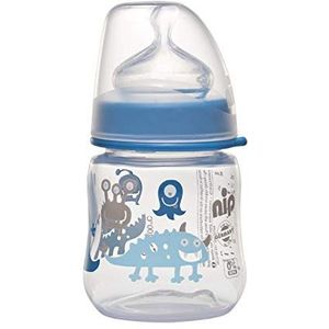 nip Fles met brede hals met anti-koliek zuignap: Baby drinkfles met ACTIFLEX systeem, Made in Germany, BPA-vrij, siliconen, eenheidsmaat, zuiggat M-gemiddelde drinkstroom, 150 ml, Boy