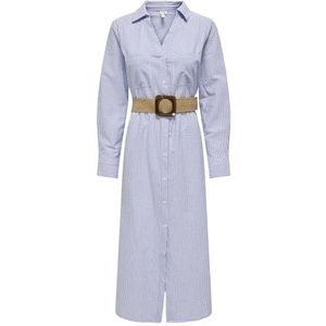 ONLY Onllova Hope Ls Shirt Midi Dress WVN Blousejurk voor dames, Cloud Dancer/Stripes: bel Air, XL